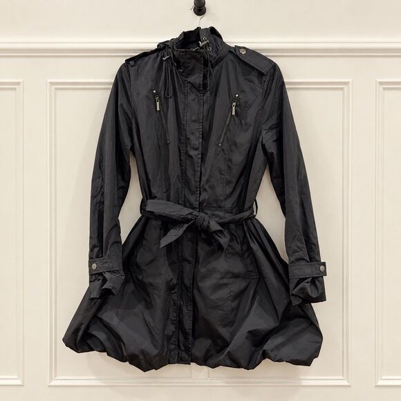 Laundry By Shelli Segal Jackets & Blazers - {Laundry by Shelli Segal} Black Hooded Belted Raincoat M